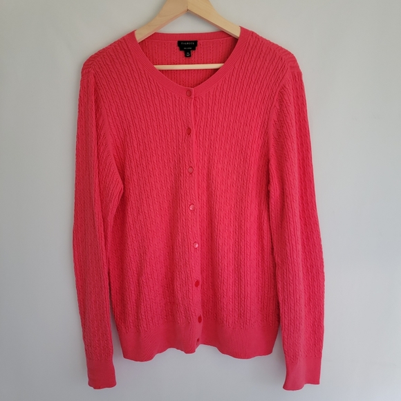 Talbots Sweaters - Talbot's Women Coral 100% Pima Cotton Button Front Knit Sweater Size XL Crewneck